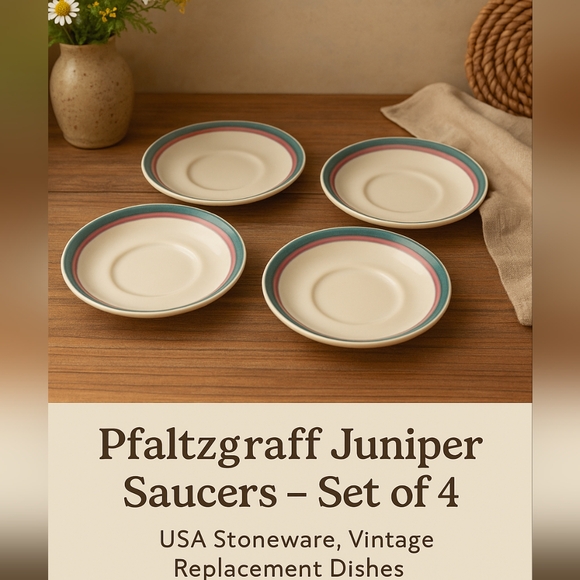 Pfaltzgraff Juniper Saucers – Set of 4 | USA Stoneware, Vintage Replacement Dish - Picture 1 of 5